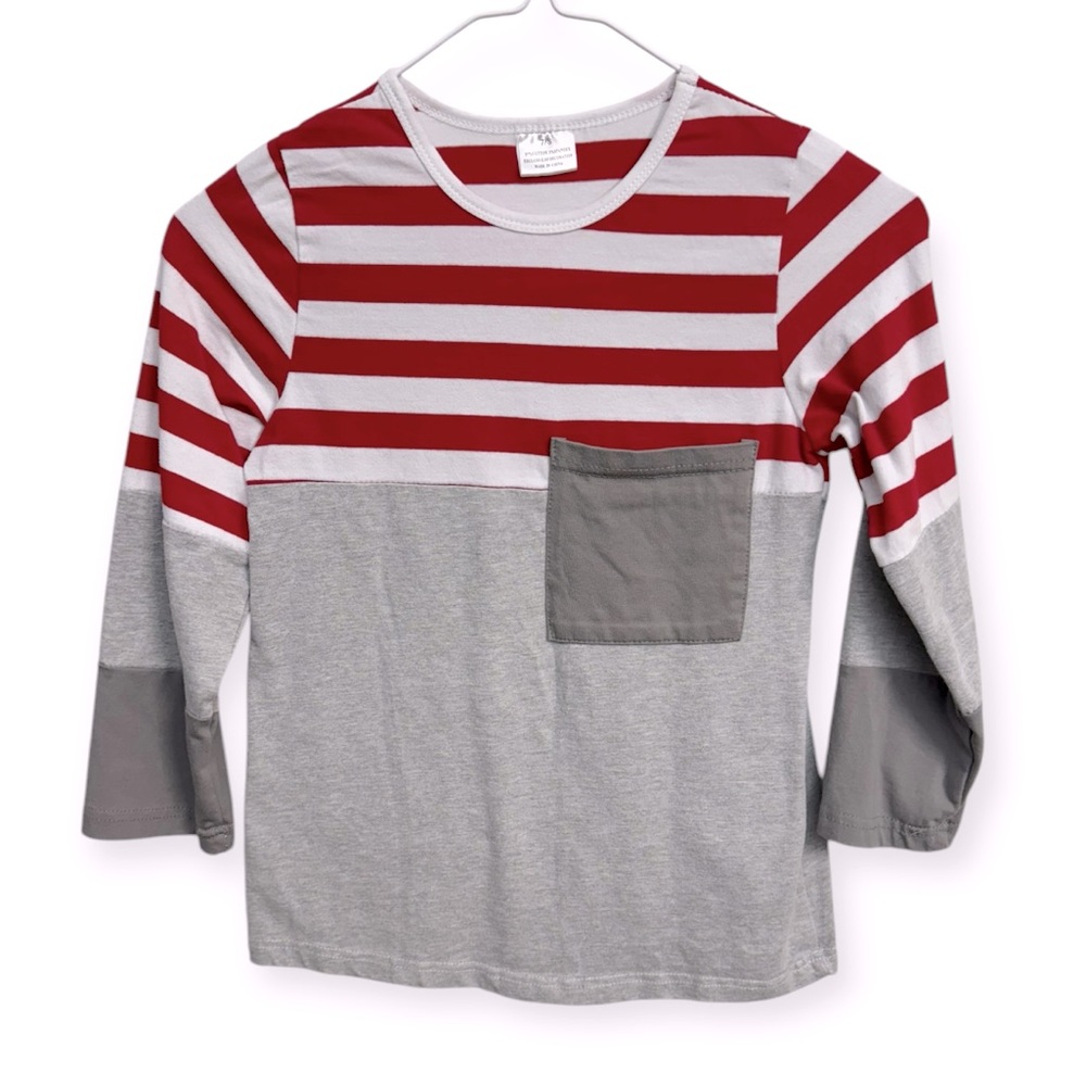 Girls‎ Boutique Red and Gray Long Sleeve Tee with Striped Design